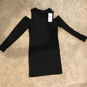 Black cold shoulder dress